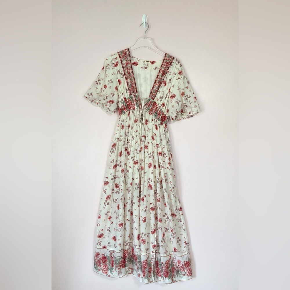Free People Lysette Midi Dress in Tea Combo Size XS Bohemian Gypsy Indian Cotton - Picture 2 of 11